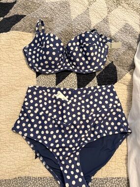 aerie Navy and White Polka Dot Bikini Set